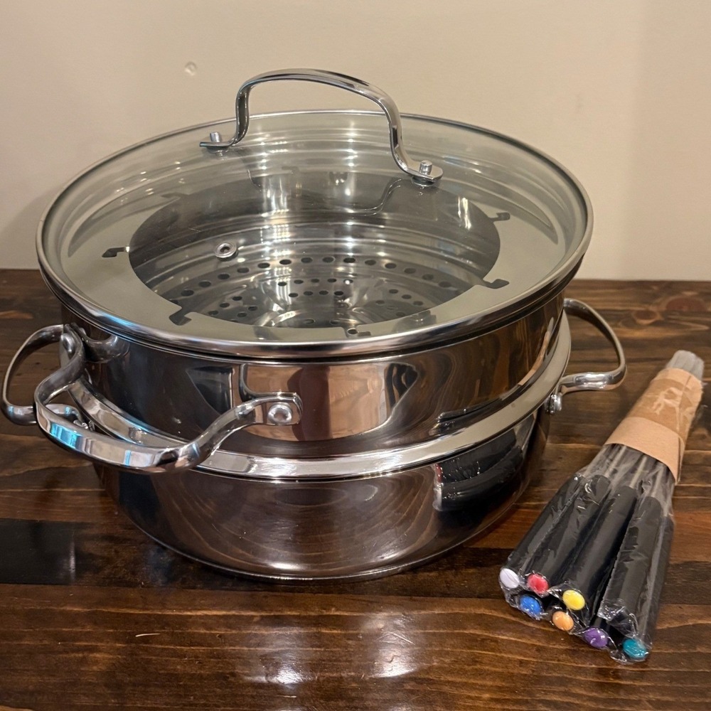 NuWave Precision Induction Cookware 3.5QT Stainless Steel Steamer Fondue Pot Set